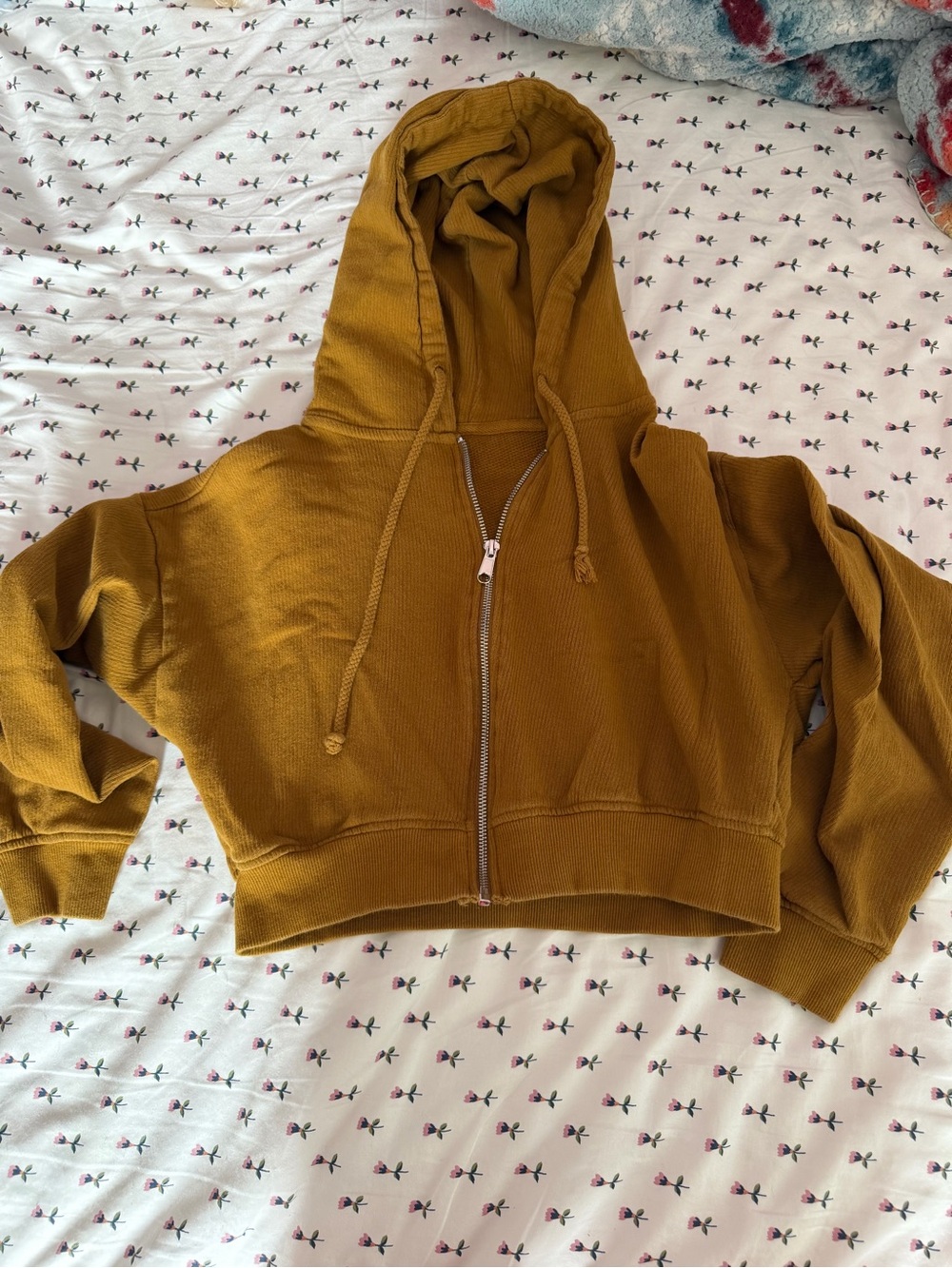 Mustard Cropped Zip Hoodie